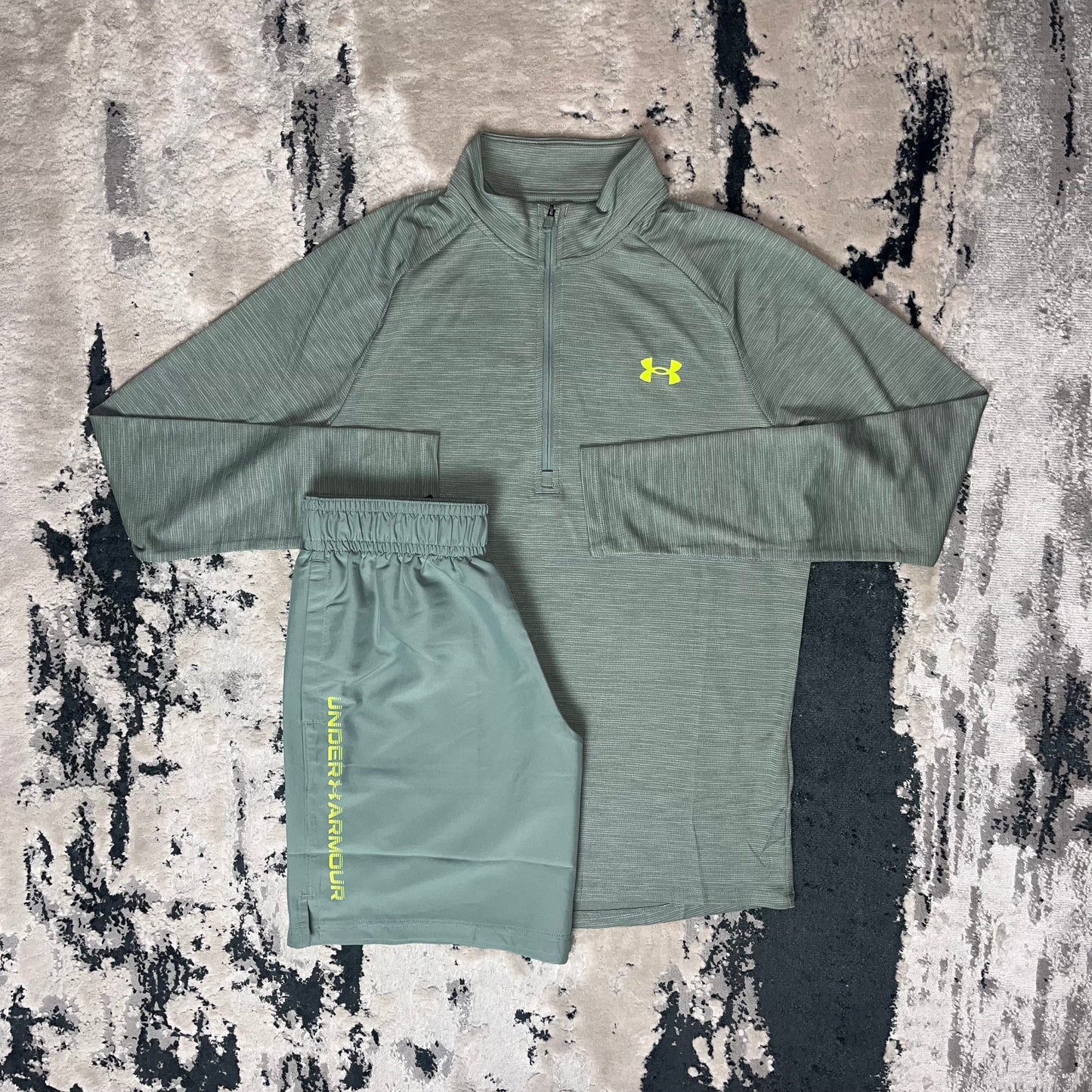 UNDER ARMOUR TECH 1/4 ZIP SHORT SET - MINT GREEN