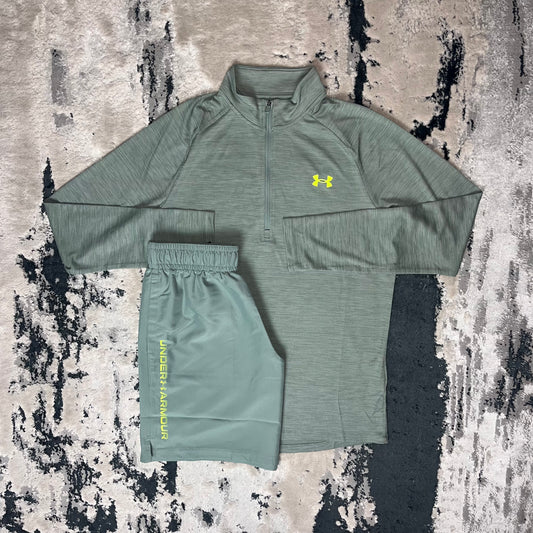 UNDER ARMOUR TECH 1/4 ZIP SHORT SET - MINT GREEN