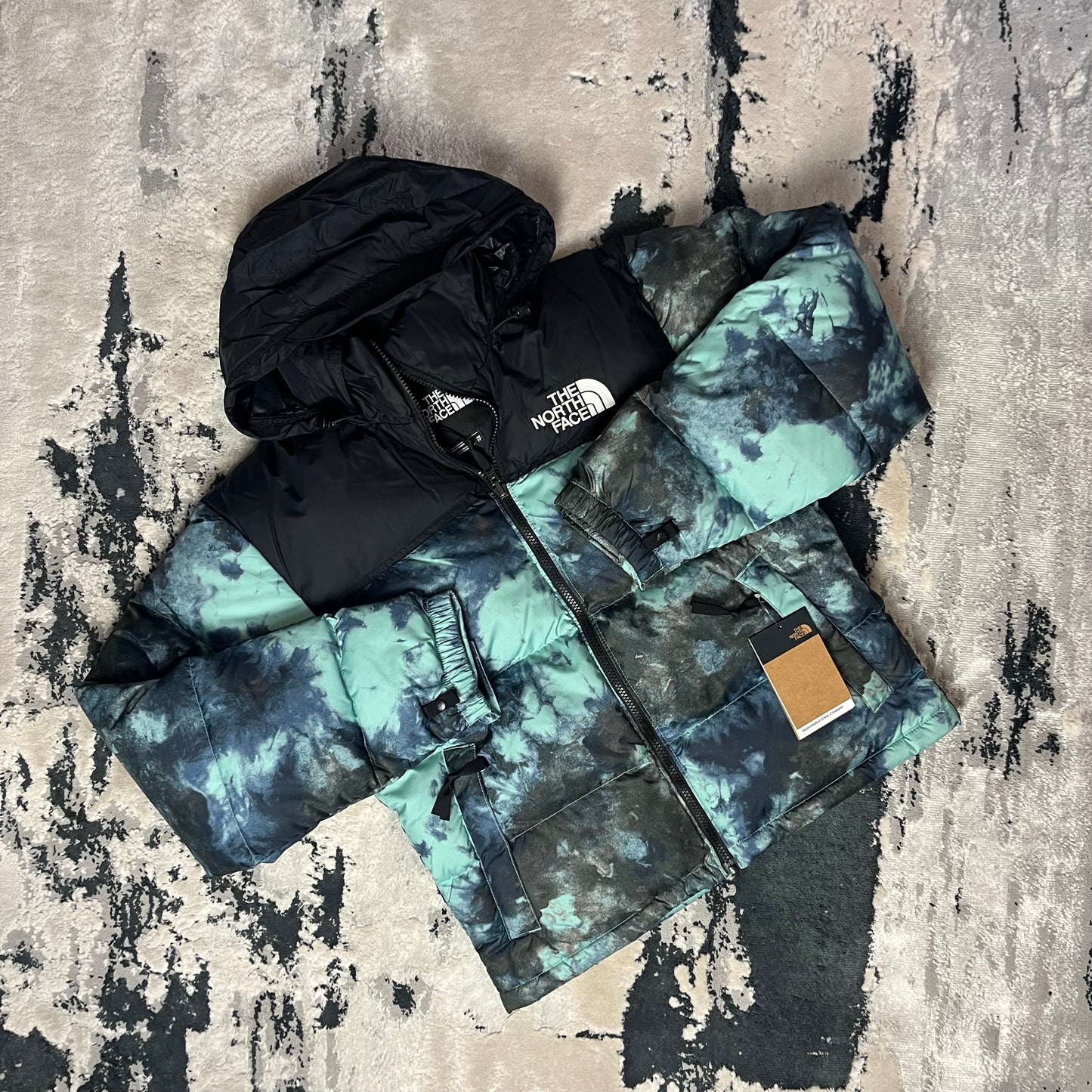 The North Face 1996 Retro Nuptse Insulated Down Jacket Wasabi Ice Dye Print