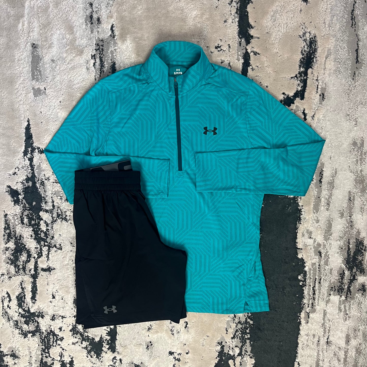 UNDER ARMOUR TECH VENT 1/2 ZIP SHORT SET - AQUA BLUE