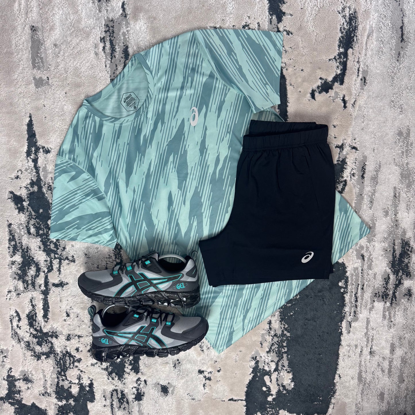ASICS CORE PRINTED SHORT SET - AQUA GREEN
