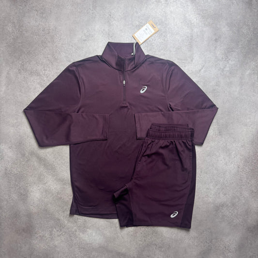 ASICS 1/2 ZIP SHORT SET - DARK RED