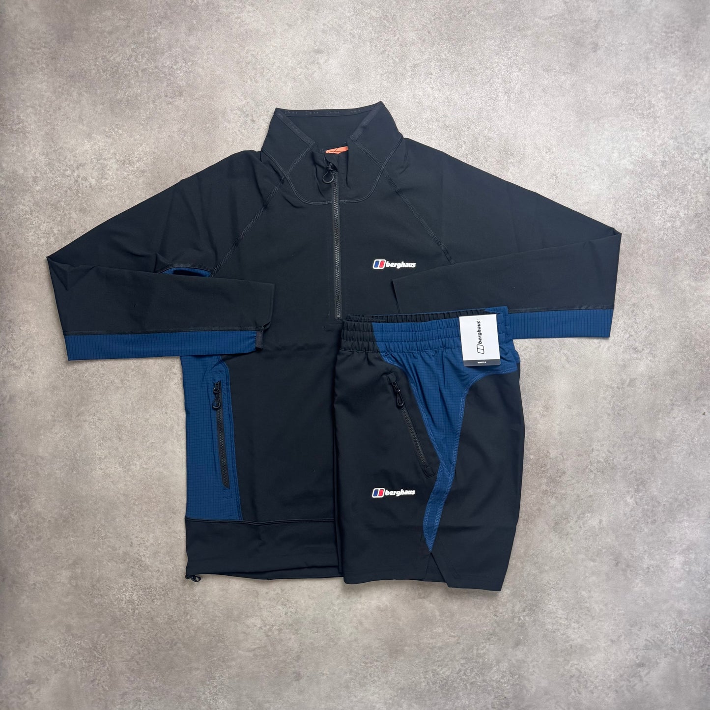 BERGHAUS 1/4 ZIP WAVER SHORT SET - BLACK / BLUE