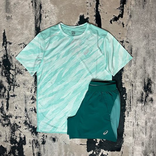 ASICS CORE T SHIRT & SHORT SET - TEAL