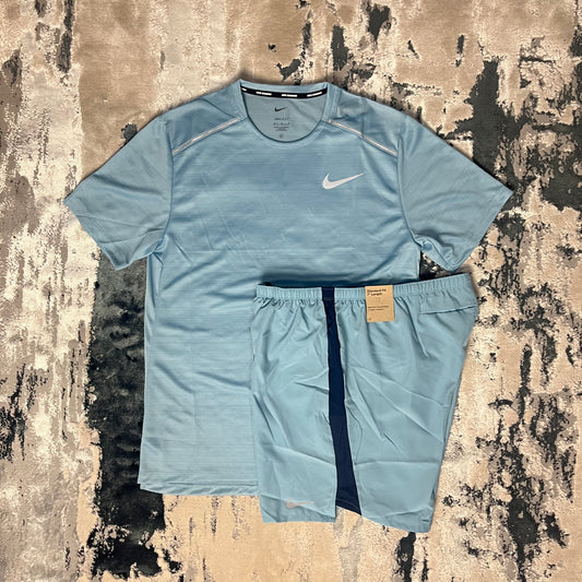 NIKE MILER 1.0 T SHIRT & SHORT SET - WORN BLUE