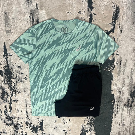 ASICS CORE PRINTED SHORT SET - AQUA GREEN